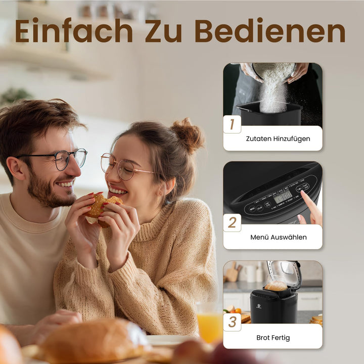 Brotbackautomat 550W Bread Maker Machine Brotbackautomaten mit 11 Programme 2 Grössen 700g 900g LCD