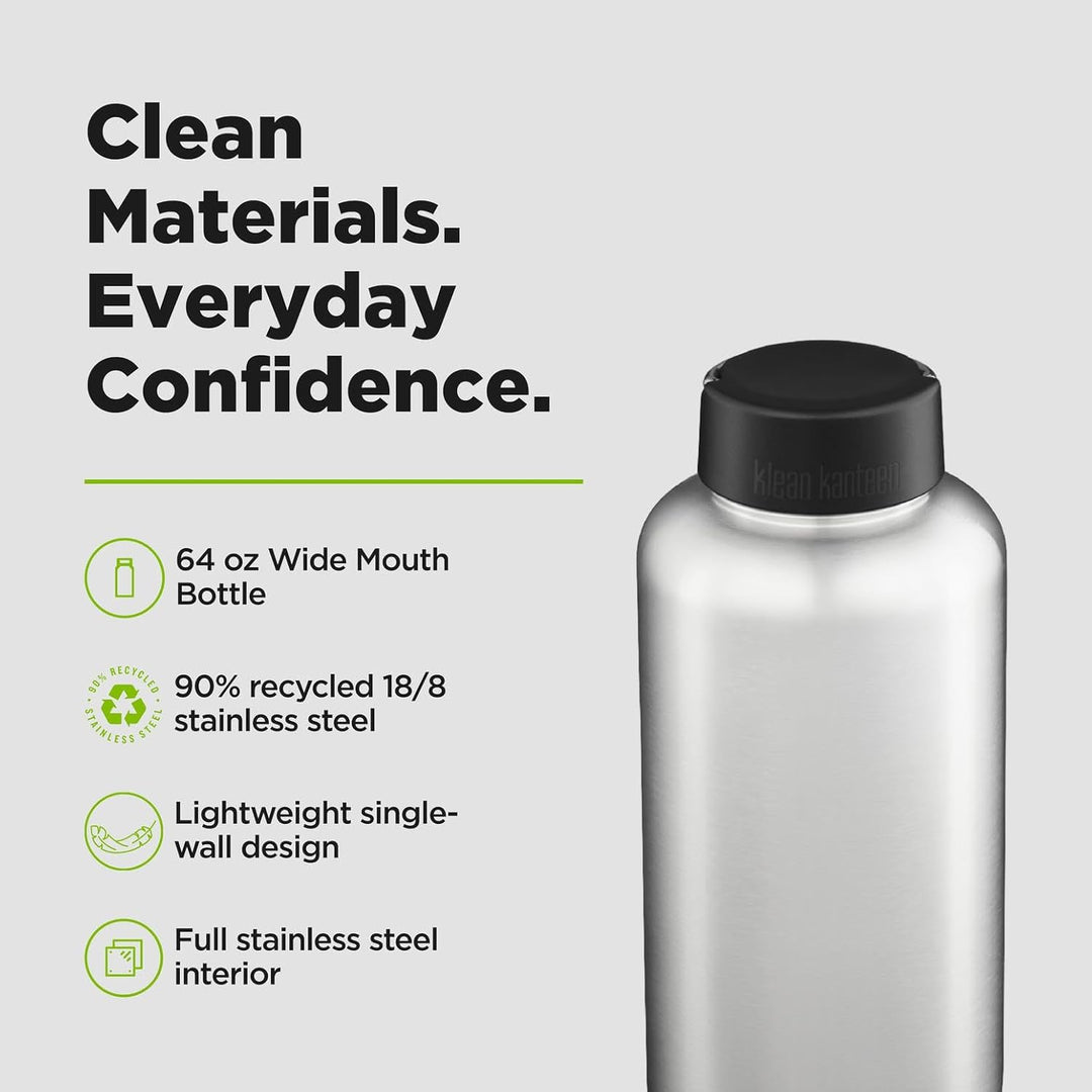 KleanKanteen Herren Wide Trinkflasche, Brushed Stainless, One Size