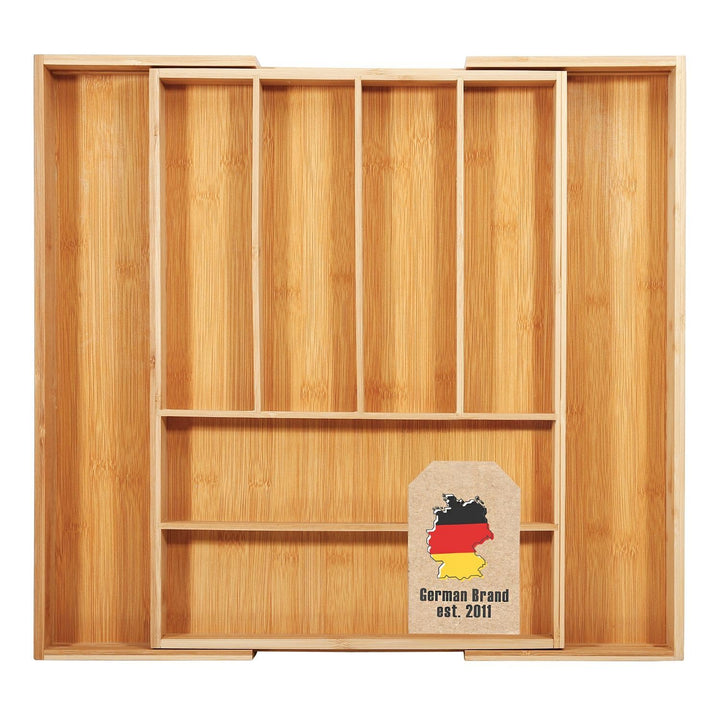 INTIRILIFE Besteckkasten Schubladen Organizer aus Bambus Ausziehbar mit bis zu 8 Fächern - 33-50 x 4