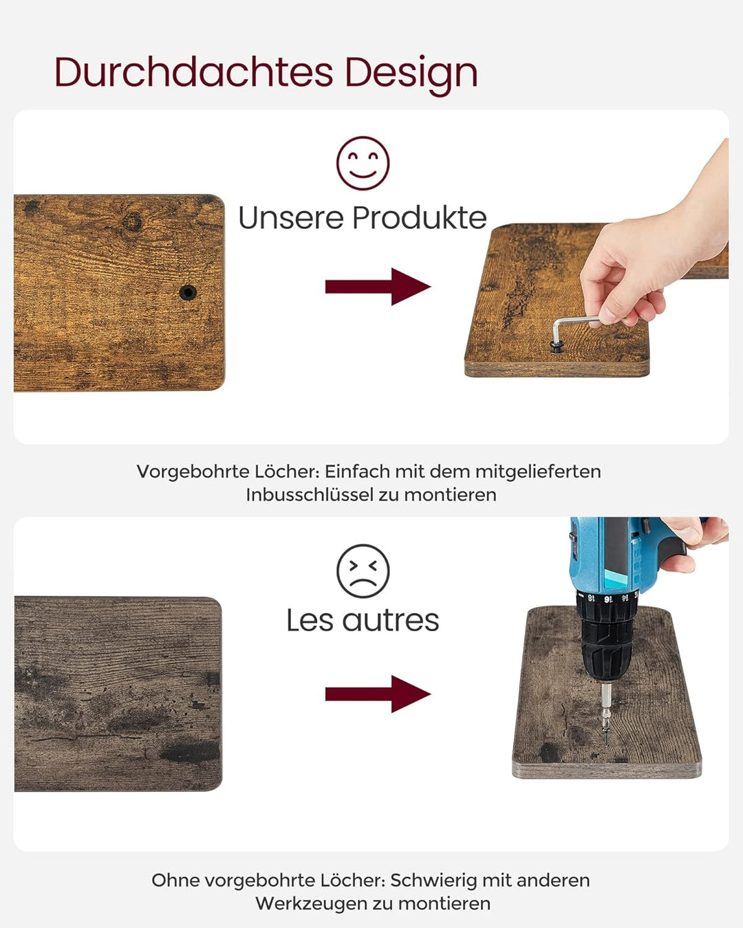 VASAGLE L-förmiges Eckregal, 2er Set, Wandregal, Industrie-Design, für Wohnzimmer, Schlafzimmer, Küc
