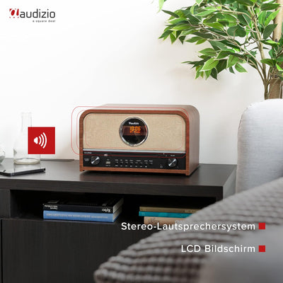 Audizio Salerno - DAB Radio Tuner, stilvolles Retro Radio mit kristallklarem Sound für EIN tolles Hö