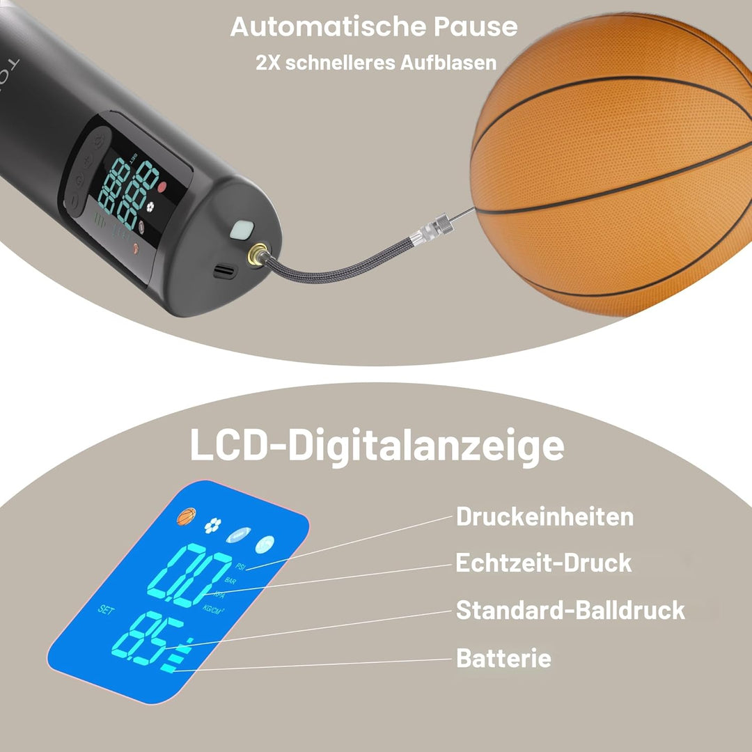 Elektrische Ballpumpe, Tragbare Luftpumpe Ballpumpe Aufblasgerät Nadeln Mit Digitalanzeige Für Gymna