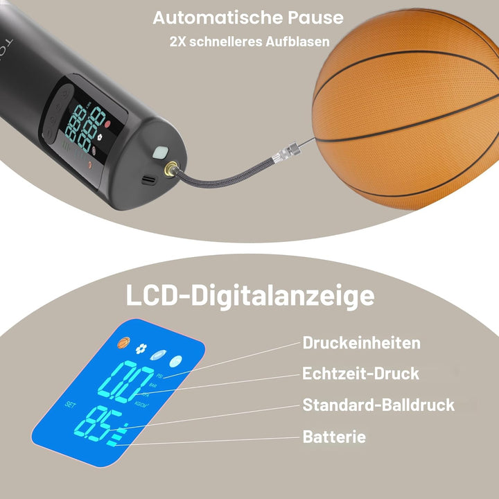 Elektrische Ballpumpe, Tragbare Luftpumpe Ballpumpe Aufblasgerät Nadeln Mit Digitalanzeige Für Gymna