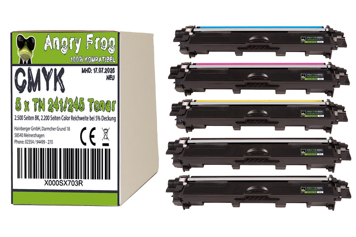 5er Pack AngryFrog® XLToner für Brother TN-241 TN-245 DCP-9020 CDW HL-3140 3150 3170 CW CDN CDW MFC-