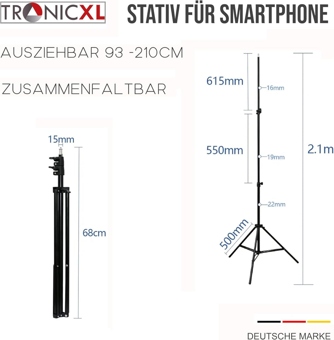 210cm Stativ Ständer kompatibel mit Apple iPhone Smartphone Handy Samsung Galaxy Bodenständer I 2,1m