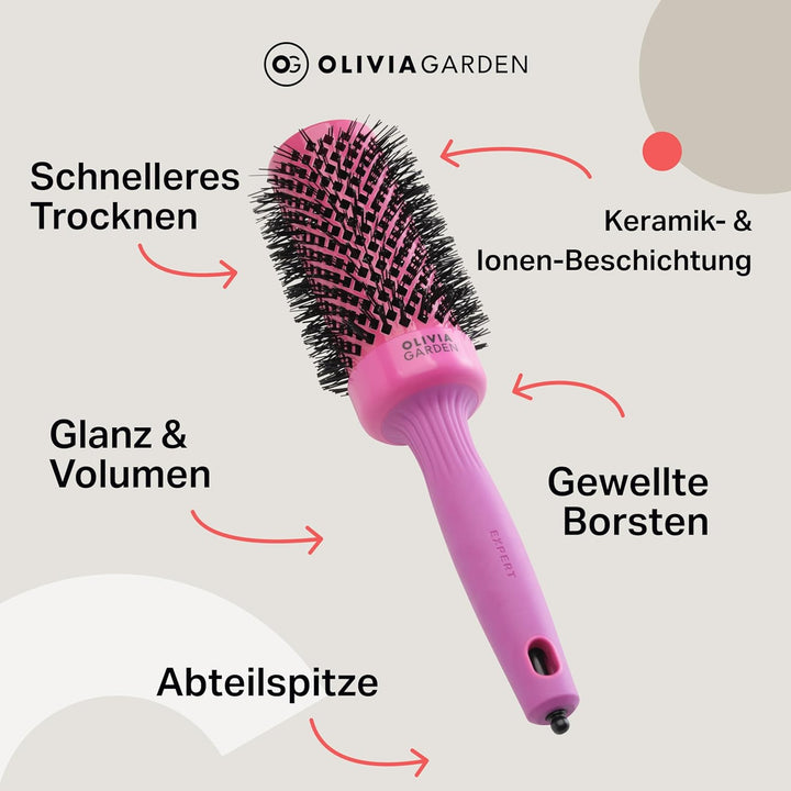 Olivia Garden Expert Blowout Shine – Pink - 45 - Runde, antistatische Keramikbürste für glänzende un