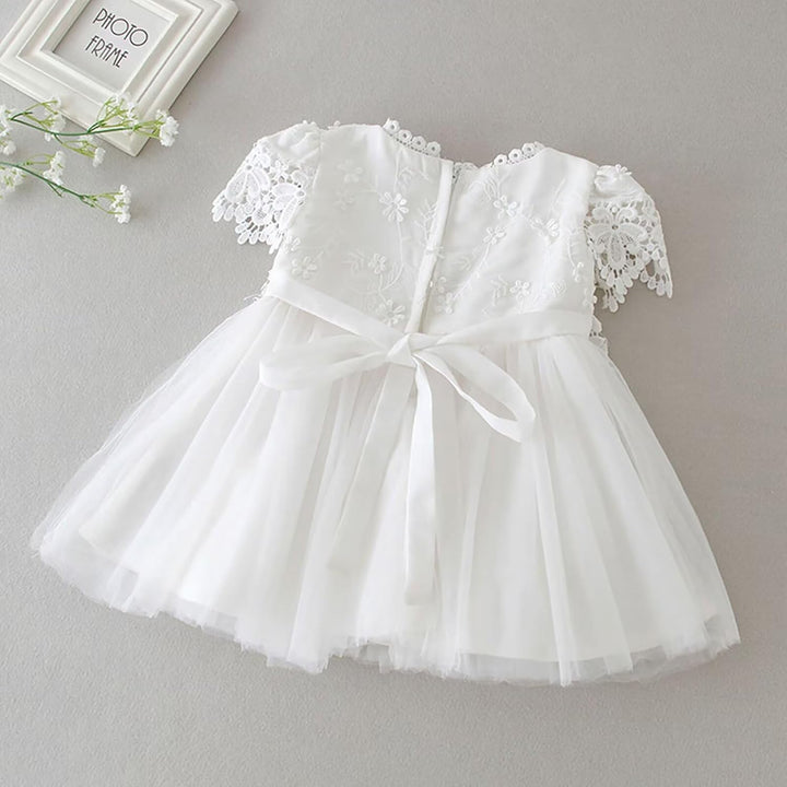 Baby Mädchen Weiss Taufkleid mit Haube Neugeborenen Taufe Kleid Spitzenkleid für Hochzeit Geburtstag