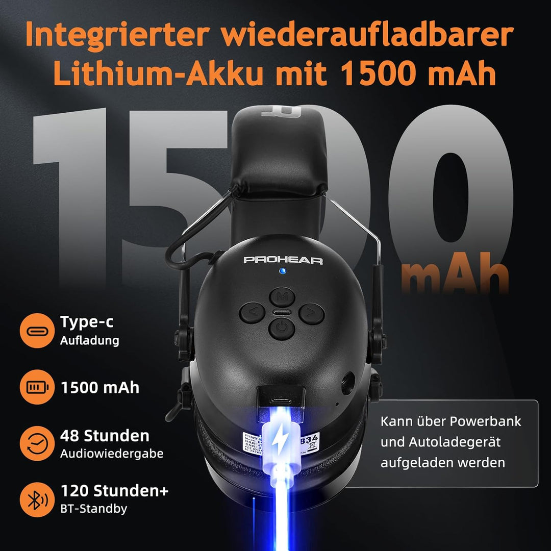 PROHEAR 037 Gehörschutz mit Bluetooth, BT 5.1-Technologie Kopfhörer mit Eingebautem Mikrofon und Lär
