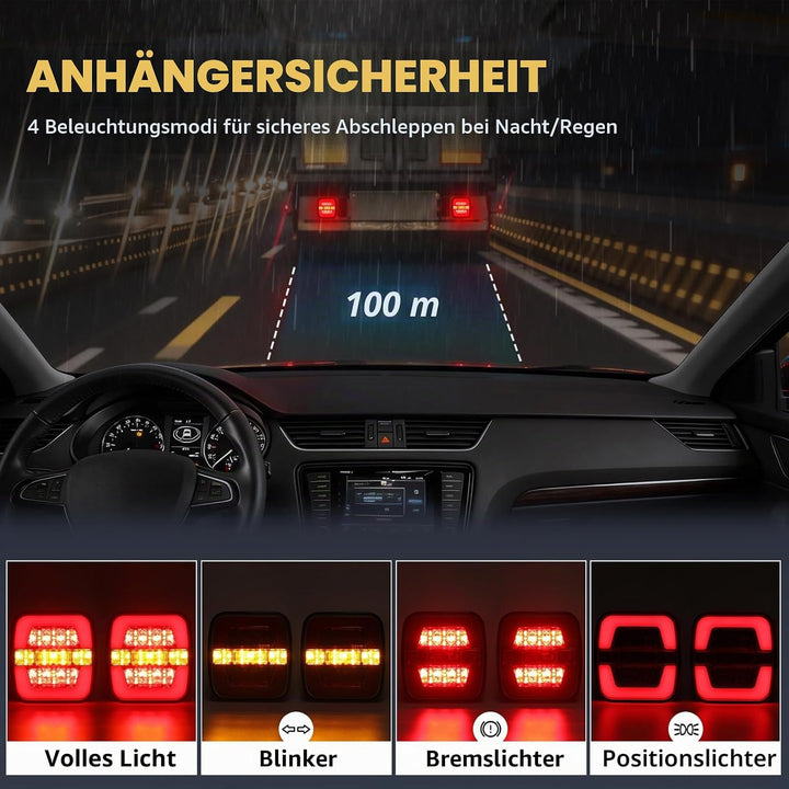 Qiping 2 Pack Kabelloss Anhängerbeleuchtung LED Magnetische Rückleuchten Wireless Magnetfuss Rücklic