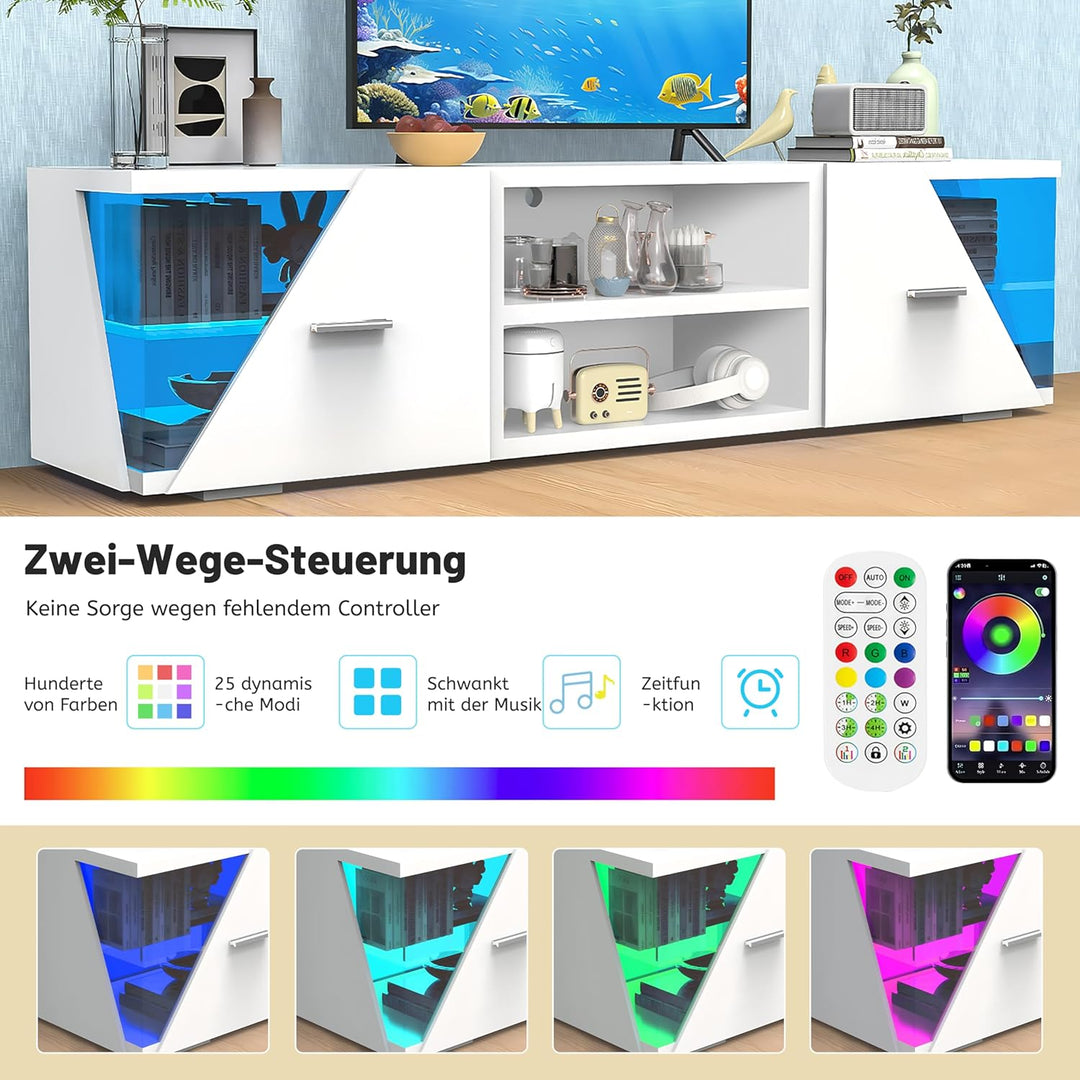 LED TV Schrank mit Beleuchtung LED TV-Ständer mit Aufbewahrung, Regal für Wohnzimmer Farben RGB Fern
