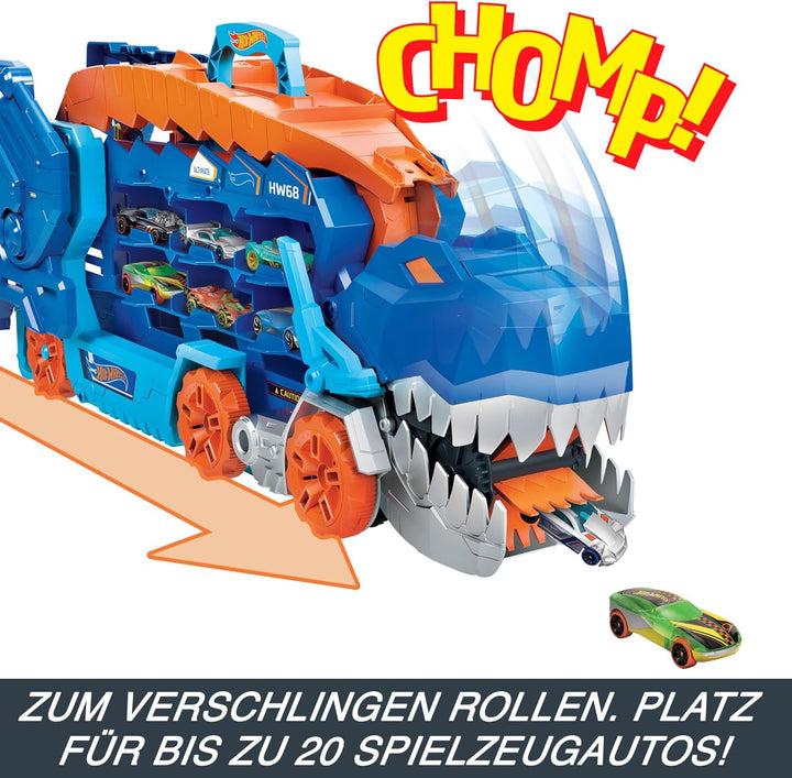 Hot Wheels 2:1 Transporter zu T-Rex mit inkl. Autorennbahn, mit Beleuchtung und Geräuschen, inkl. 2