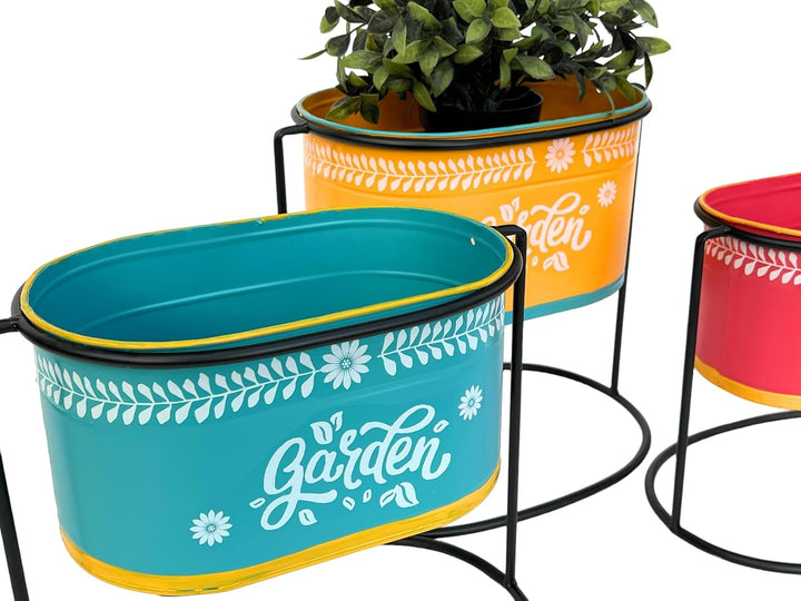 DanDiBo Blumenhocker mit Topf Metall Stehend Mehrfarbig Oval 96526 3er Set Blumenständer Blumensäule