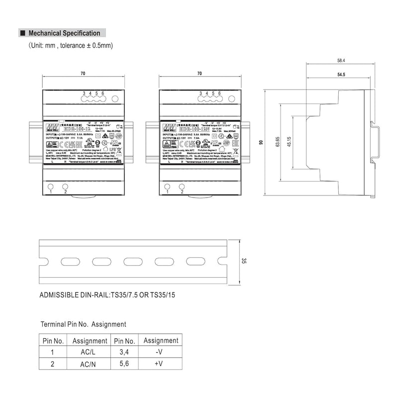 HDR-100-12 LED Netzteil Trafo Hutschienen-Netzteil (DIN-Rail) Mean Well HDR-100-12 12V/DC 100W LED T