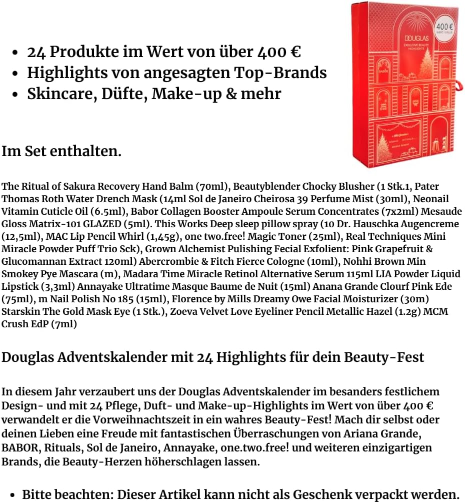 Douglas Adventskalender 2024 mit 24 exklusiven Beauty-Highlights - Premium Edition - Für Damen & Mäd