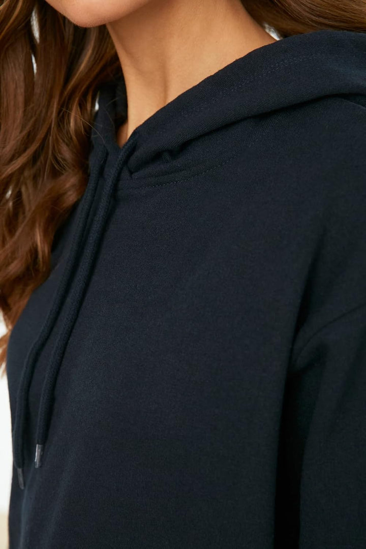 TRENDYOL Damen Kapuzen, Einfarbig Sweatshirt L Navy Blau, L Navy Blau