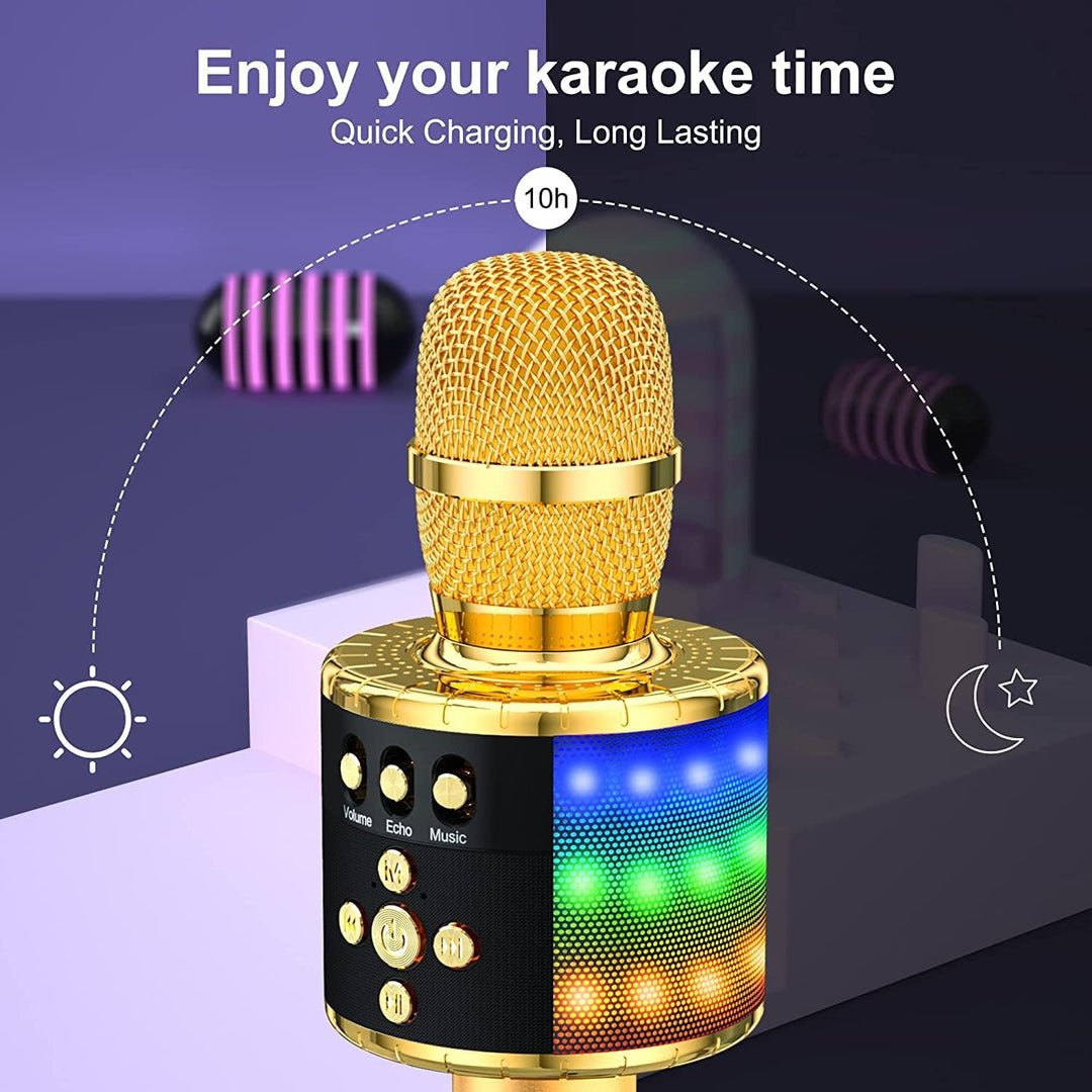 BONAOK Drahtloses Bluetooth-Karaoke-Mikrofon mit steuerbaren LED-Leuchten, Tragbarer Karaoke-Maschin