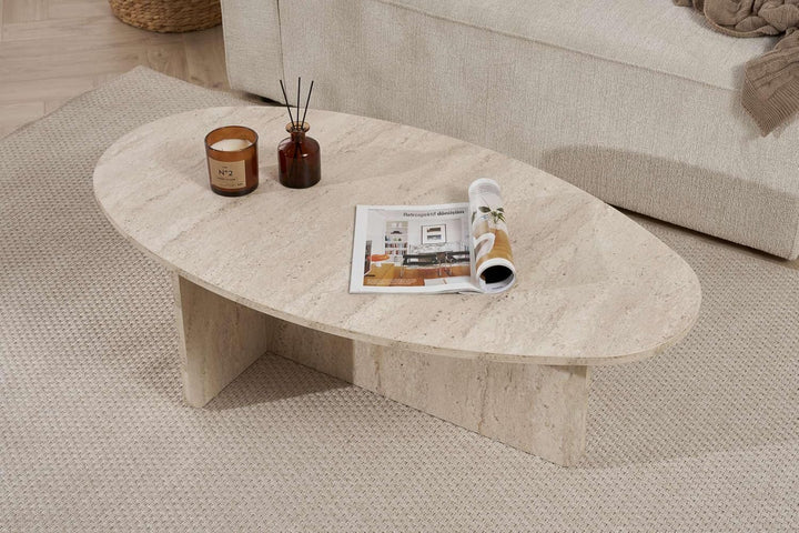 Stilvoller Couchtisch, Travertine-Farbe, 120 x 40 x 65 cm | 100% melaminbeschichtete Spanplatte, 18