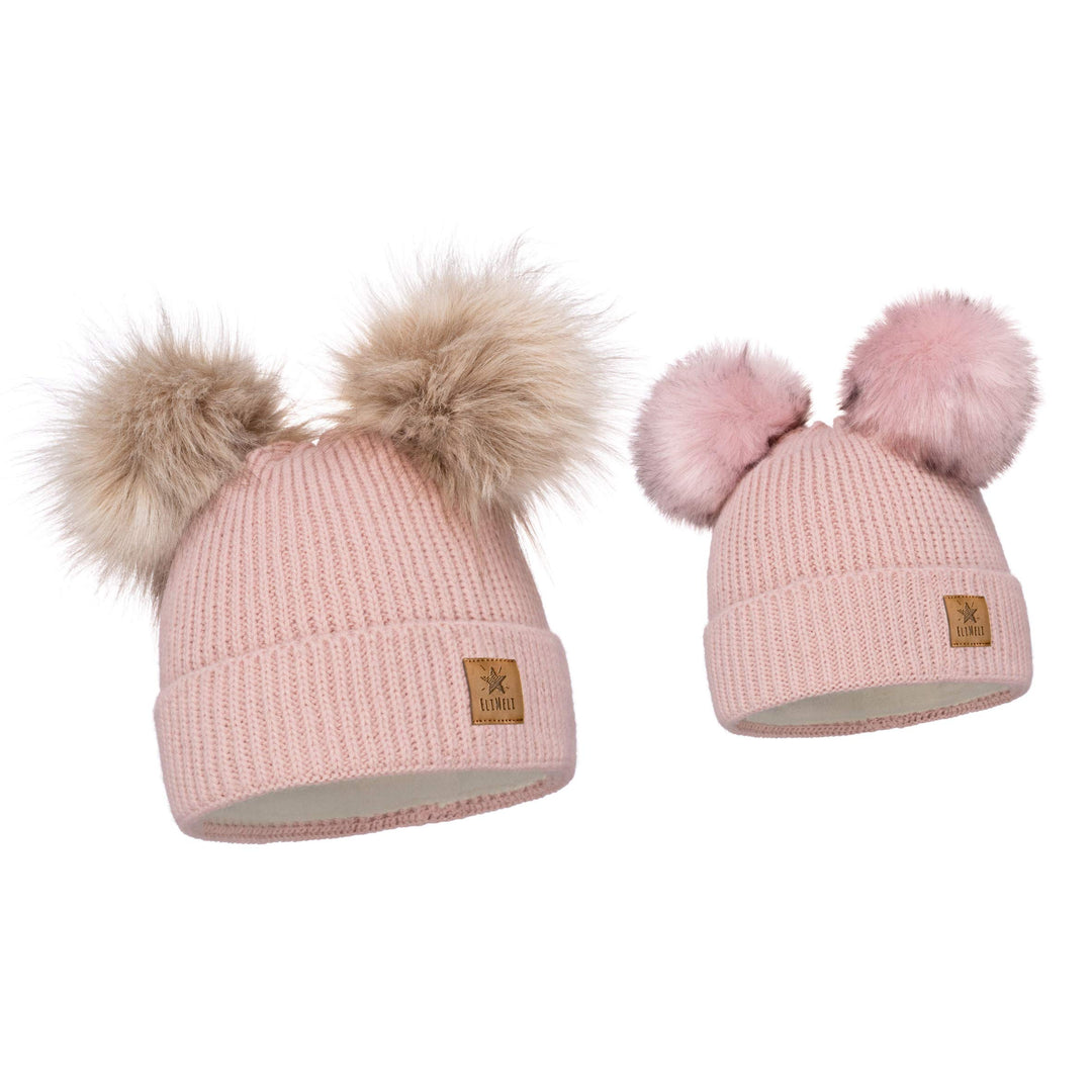 ELIMELI Eltern-Kind Mütze Mädchen Warme Wintermütze für Mutter und Tochter Mütze Damen Winter mit Zw