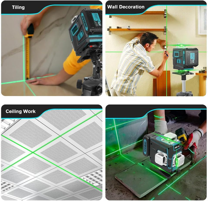 Kreuzlinienlaser mit Stativ, 4 x 360° Laser Wasserwaage, 4D 16 Laser Level, Selbstnivellierend ±3°,
