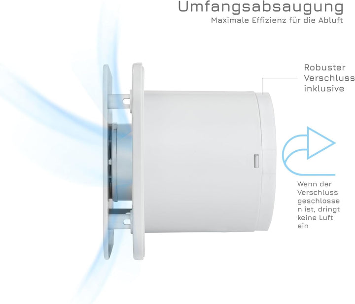 Turbionaire TREND 100 HWM Badlüfter mit Feuchtigkeitssensor, Rückschlagklappe, 100 mm, Hoher statisc