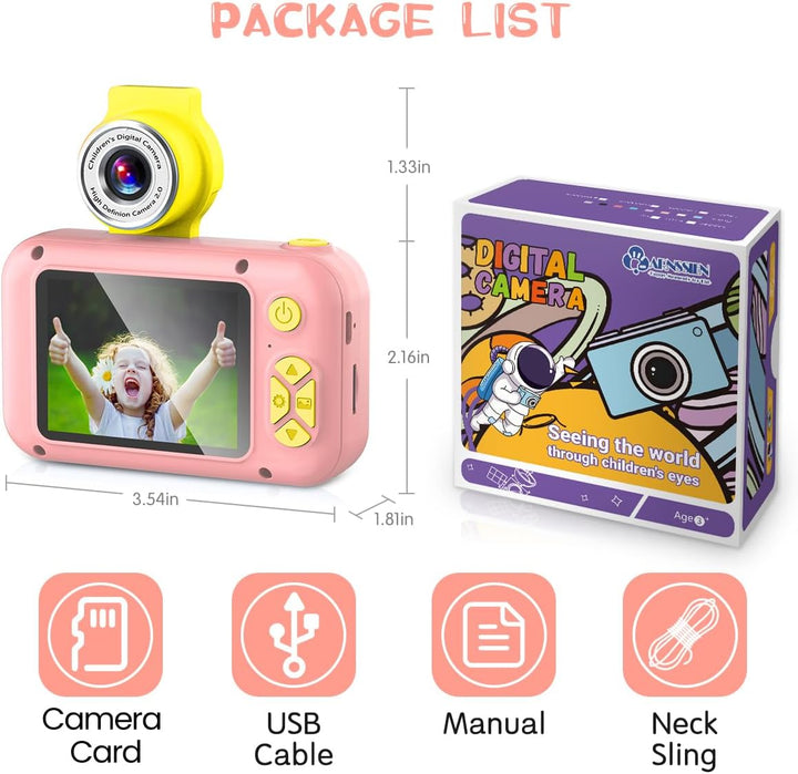 ARNSSIEN Digitalkamera für Kinder Kamera,2,4" IPS Kinderkamera mit 180°Flip | 1080P videokamera &amp; Se