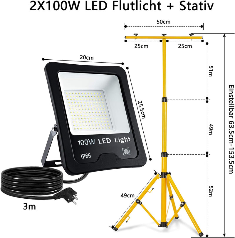 LZQ 2x 100W LED Strahler Superhell Flutlicht IP66 Wasserdicht LED Fluter 3000 Kelvin Warmweiss Ausse