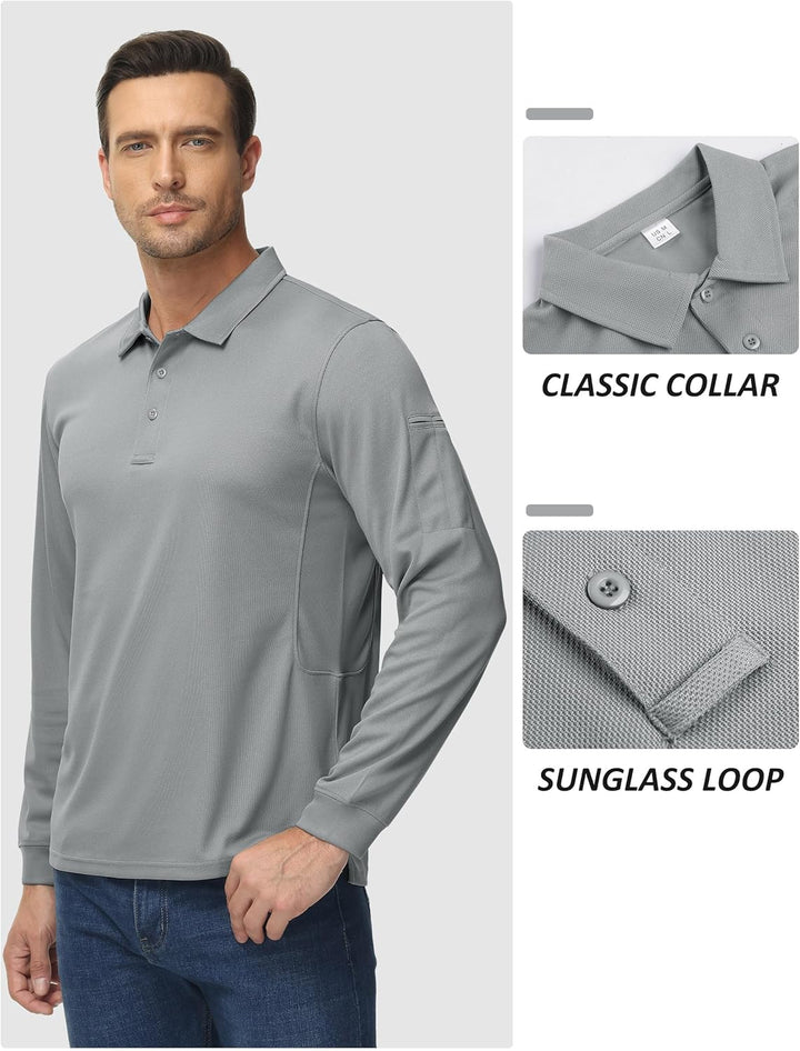 TACVASEN Herren Poloshirt Langarm Golf Tshirts Tactical Shirt Leicht Atmungsaktiv Freizeitshirts mit