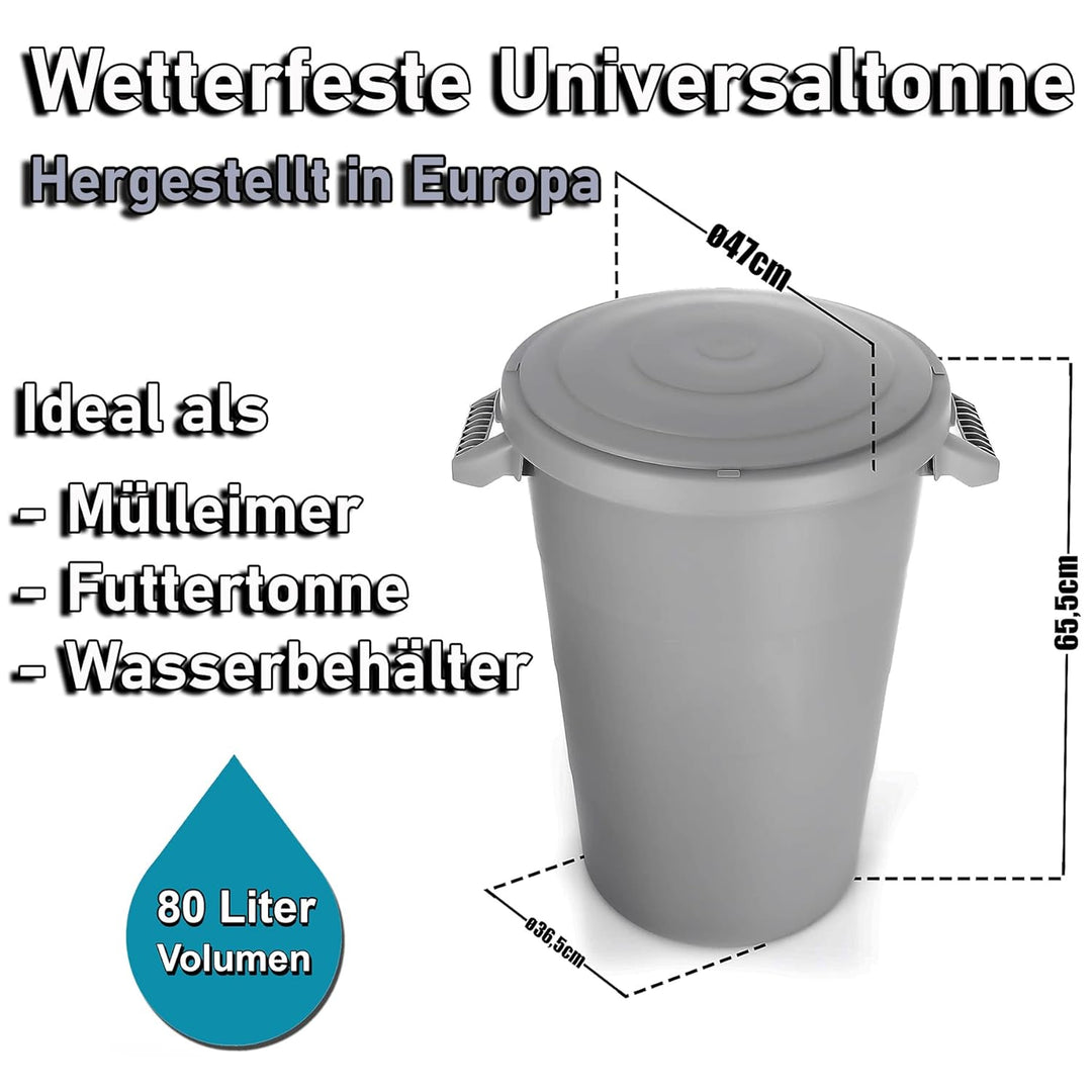BigDean 2x wetterfeste Universaltonne mit Deckel und 2 stabilen Tragegriffen 80 Liter GRAU - Regento