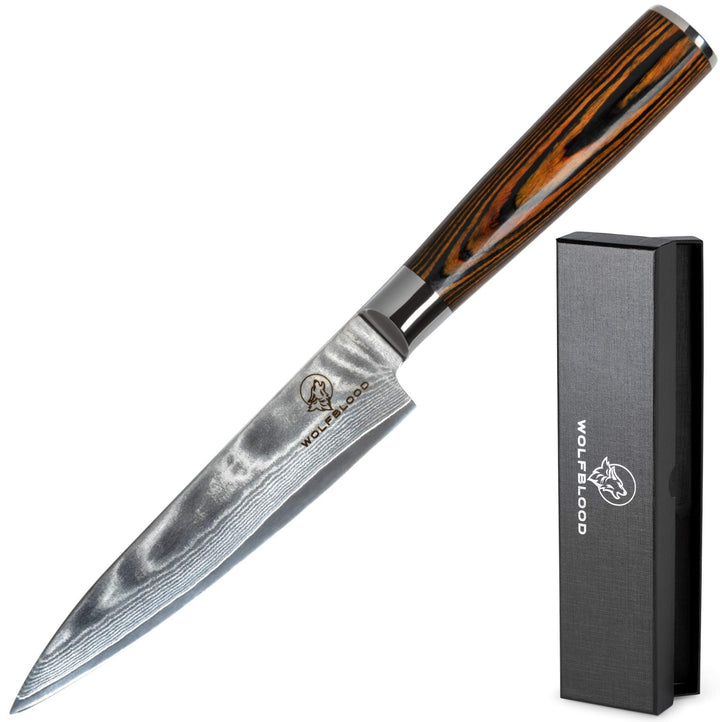Wolfblood Damastmesser Küchenmesser L(24cm) Profi-Kochmesser aus 67 Lagen Damaststahl und VG10 Allzw