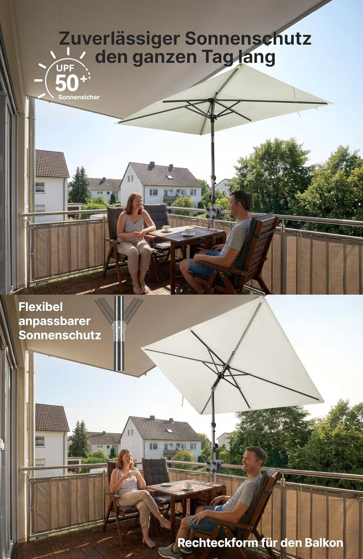4smile SunnyShade Sonnenschirm Balkon mit Halterung im 3-er-Set, UV 50+, 210x140 cm, Beige, Sonnensc