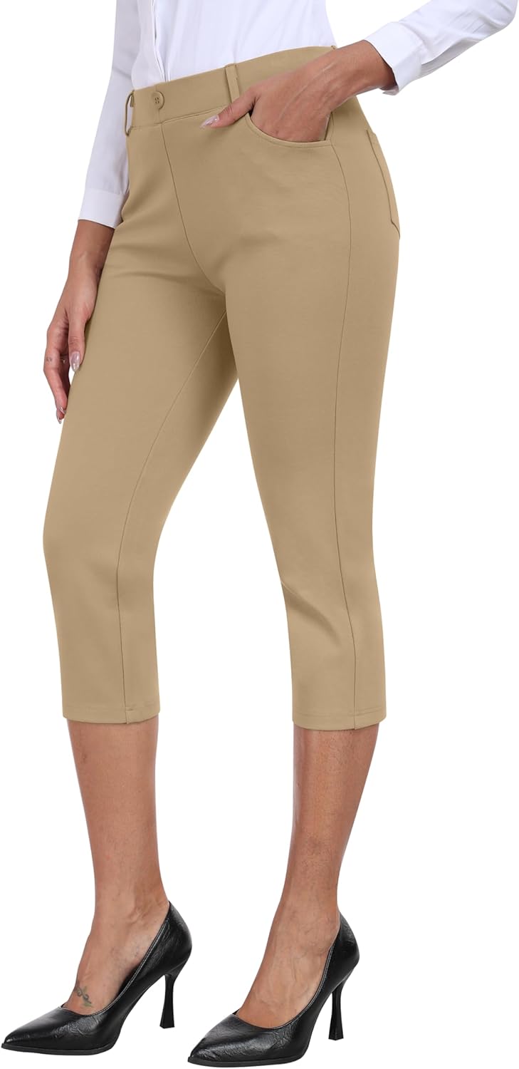 AjezMax Damen Golfhosen Capri Business Hose Elegante Hosen Atmungsaktiv Yoga Büro Anzughosen Elastis
