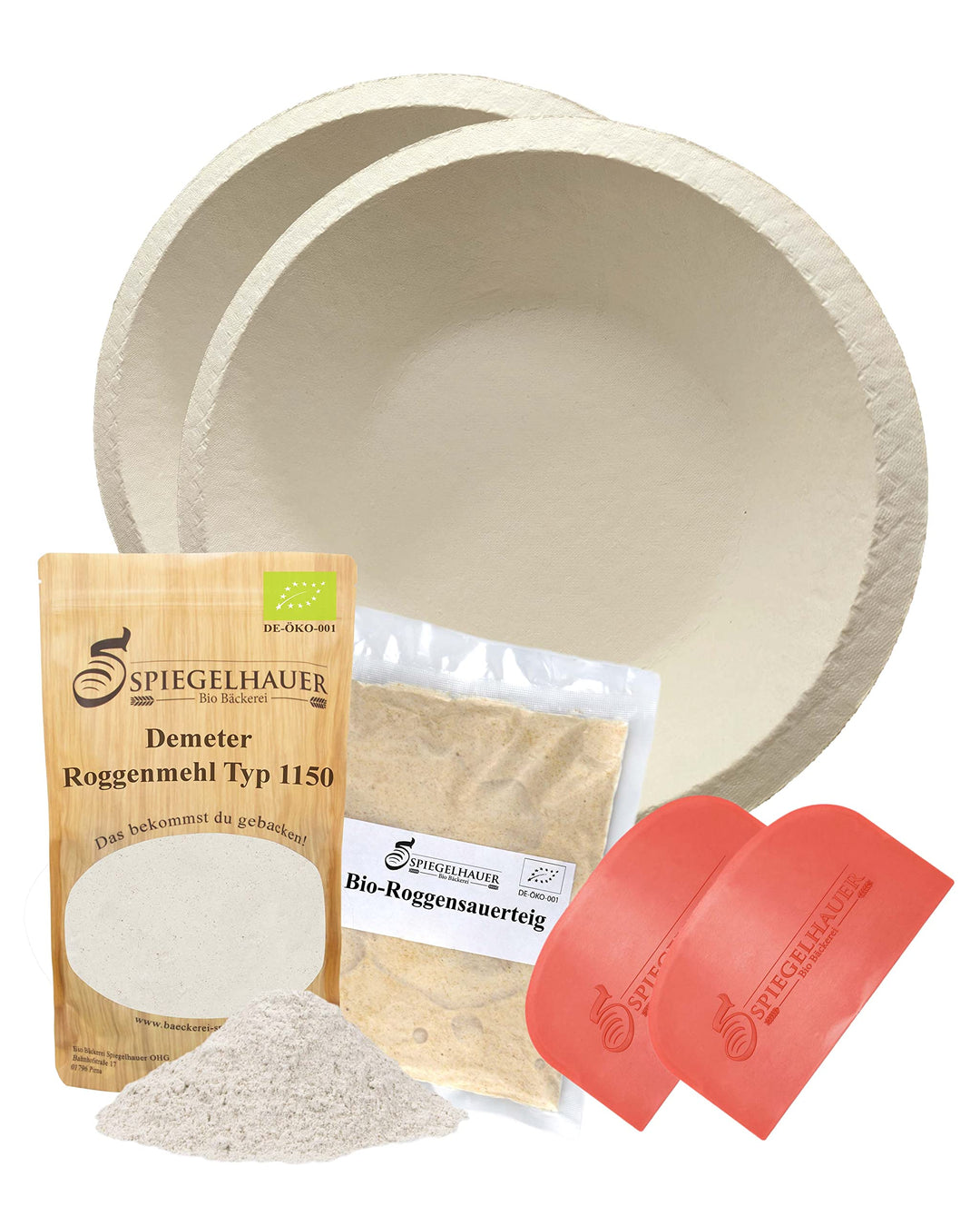 Bäckerei Spiegelhauer Sauerteig Starter Set Roggensauerteig 300 g, 2 Teigschaber, Demeter Roggenmehl