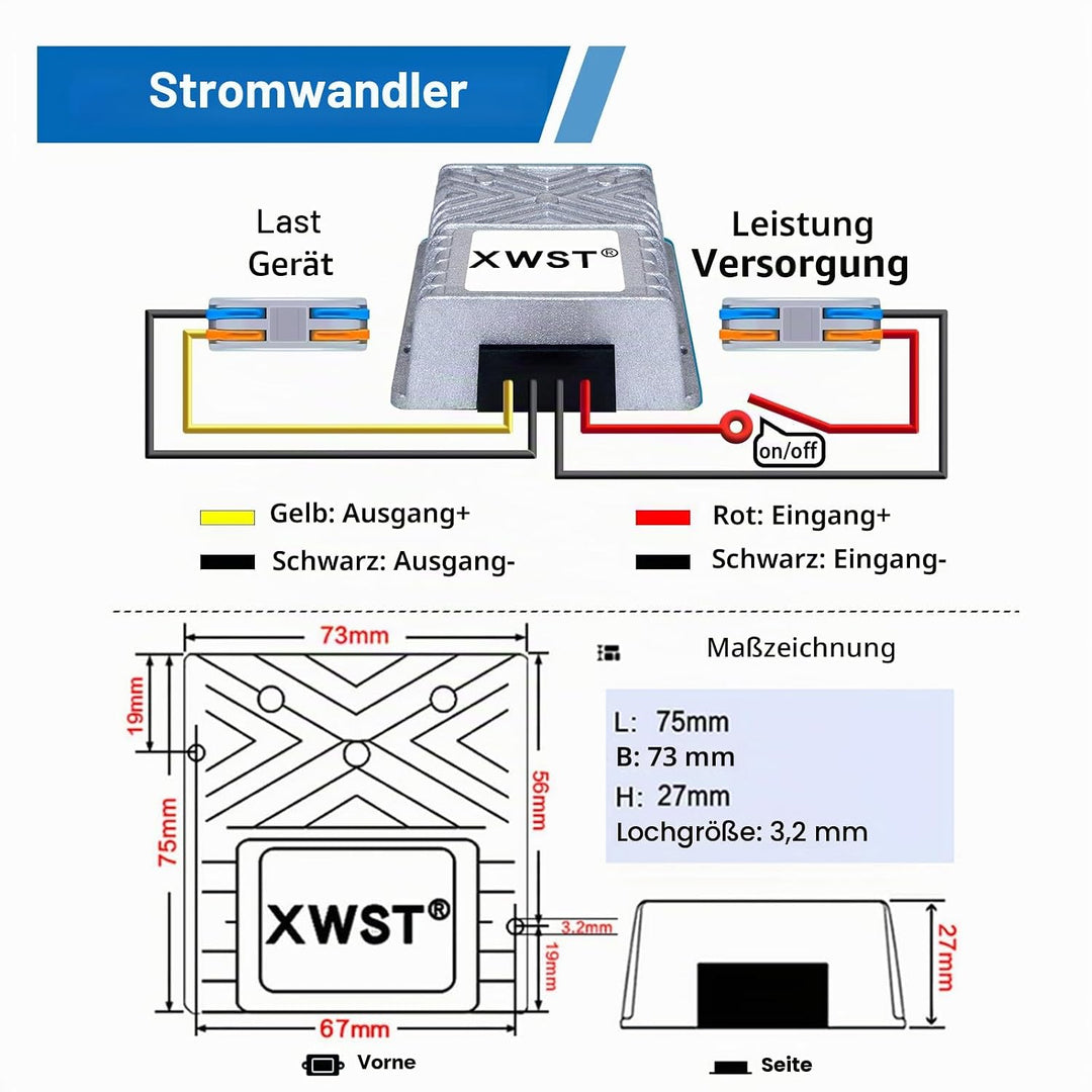 DC DC Wandler 12V auf 48V Spannungswandler 3.5A 168W mit Schnellverbinder Kabelverbinder, DC Step Up