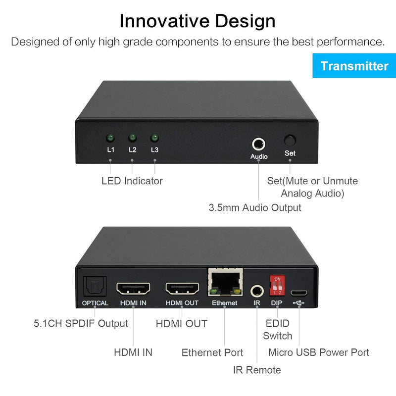 DDMALL 70m 4K HDMI Extender mit IR-Fernbedienung, HDMI Sender und Empfänger über Cat5e/6/7/8 Netzwer