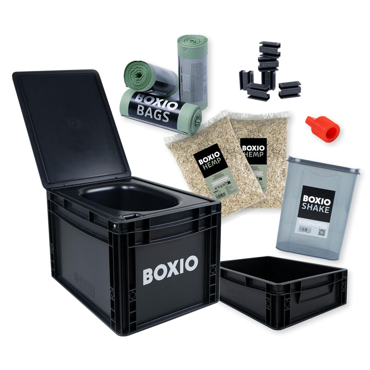 BOXIO Toilet MAX+ Komplettset, Mobile Trenntoilette, kompakte Campingtoilette 40x30x28 cm, inkl. Toi