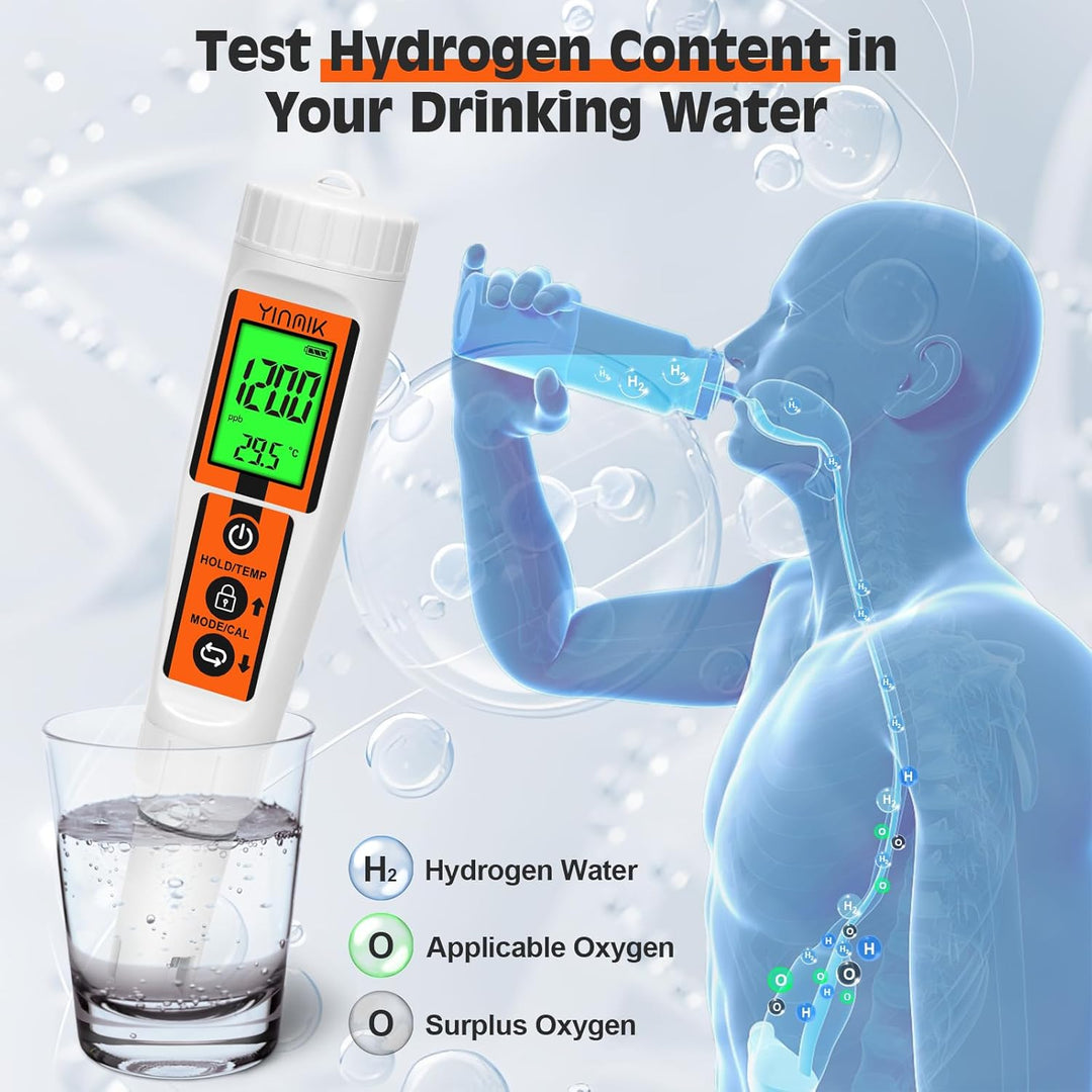 Wasserstoff Wassertester, YINMIK Wasserstoff Wasserflasche, Digitales 4 in 1 pH ORP Messgerät und Wa