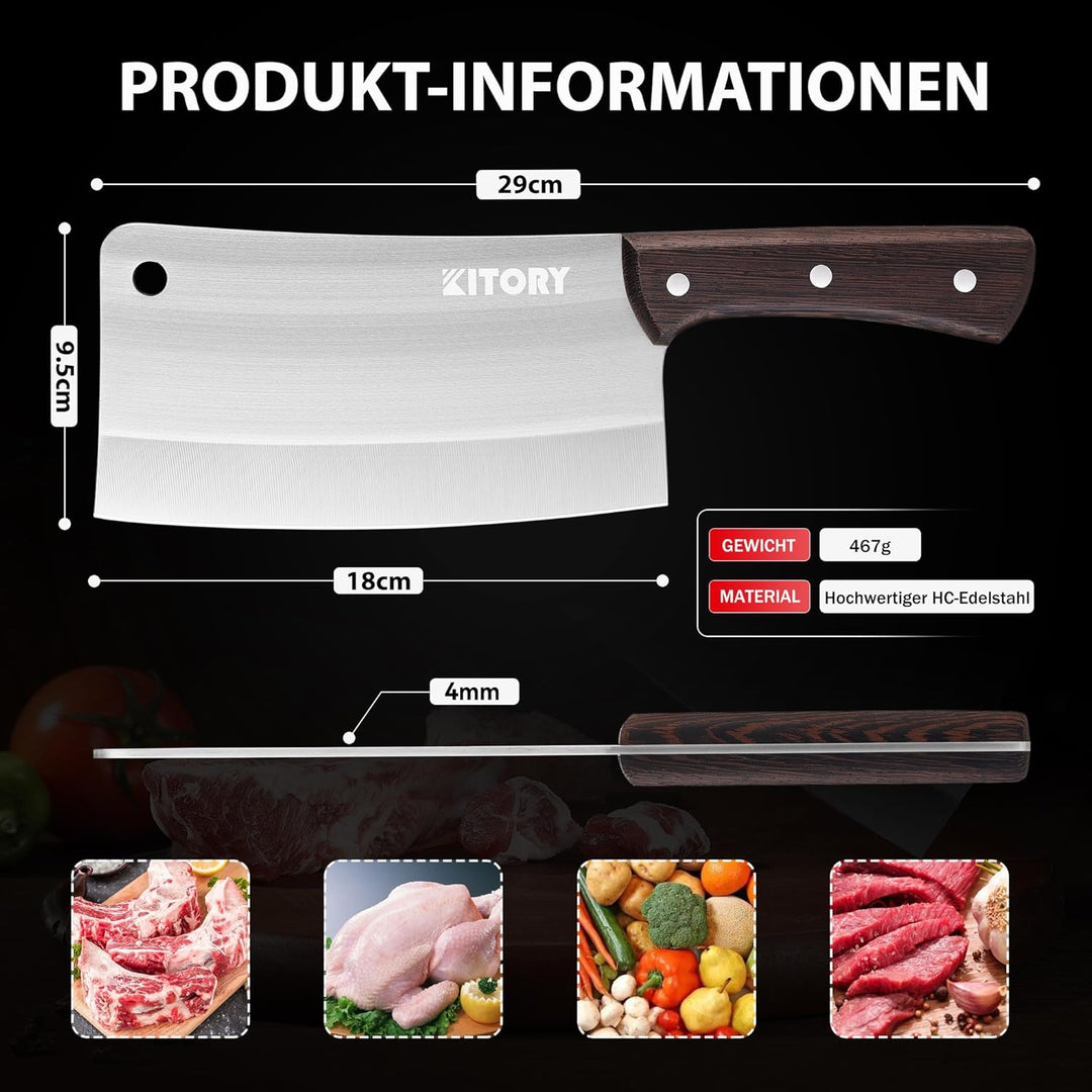 Kitory Hackmesser 18cm, Fleichmesser Extrem Scharf Chinesisches Küchenmesser, Metzgermesser mit Hoch