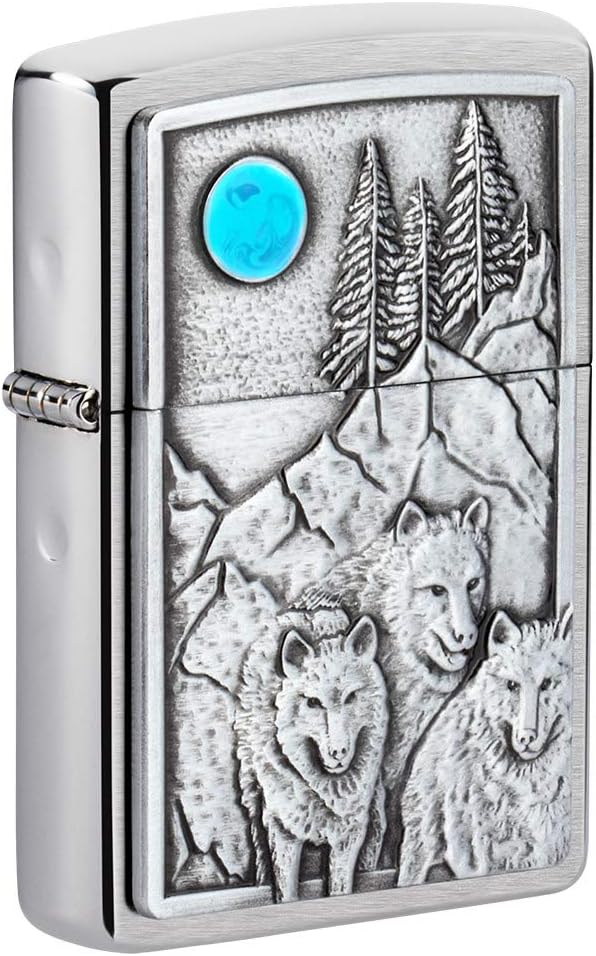 Zippo Wolf Feuerzeuge Gebürstetes Chrom Wolf Pack und Mond, Gebürstetes Chrom Wolf Pack und Mond