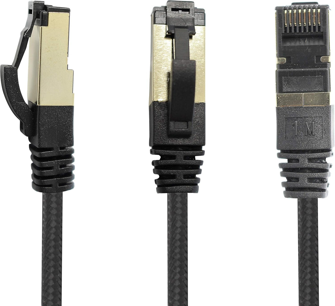 1aTTack.de 5m - Black Cotton CAT 6a Patchkabel Schwarz - 5 Stück Netzwerkkabel Stoff Baumwollmantel