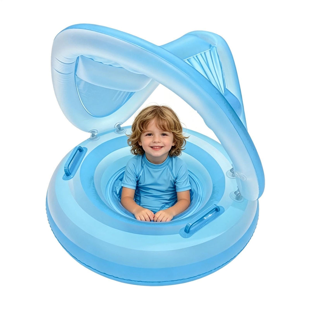 Kinder Schwimminsel mit Sonnendach,Wasserfestes aufblasbares UV-Schutz - Sommer Kinder Schwimmring -