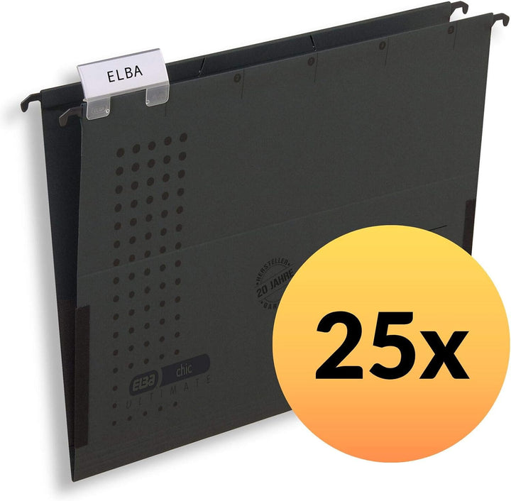 Elba Hängetasche A4, chic, aus Karton, anthrazit, 25 Stück Hängetaschen anthrazit 25 Stück, Hängetas