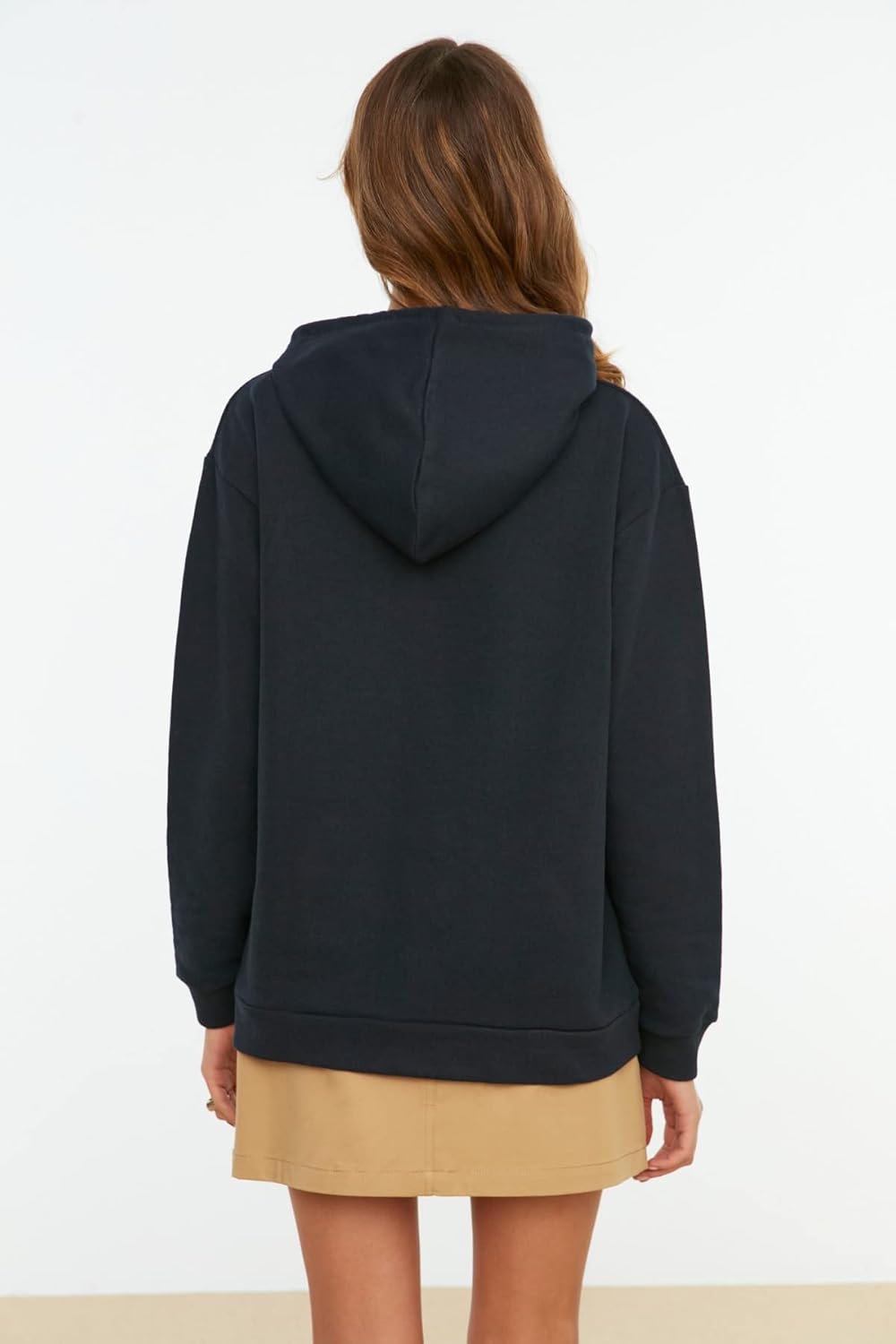 TRENDYOL Damen Kapuzen, Einfarbig Sweatshirt L Navy Blau, L Navy Blau