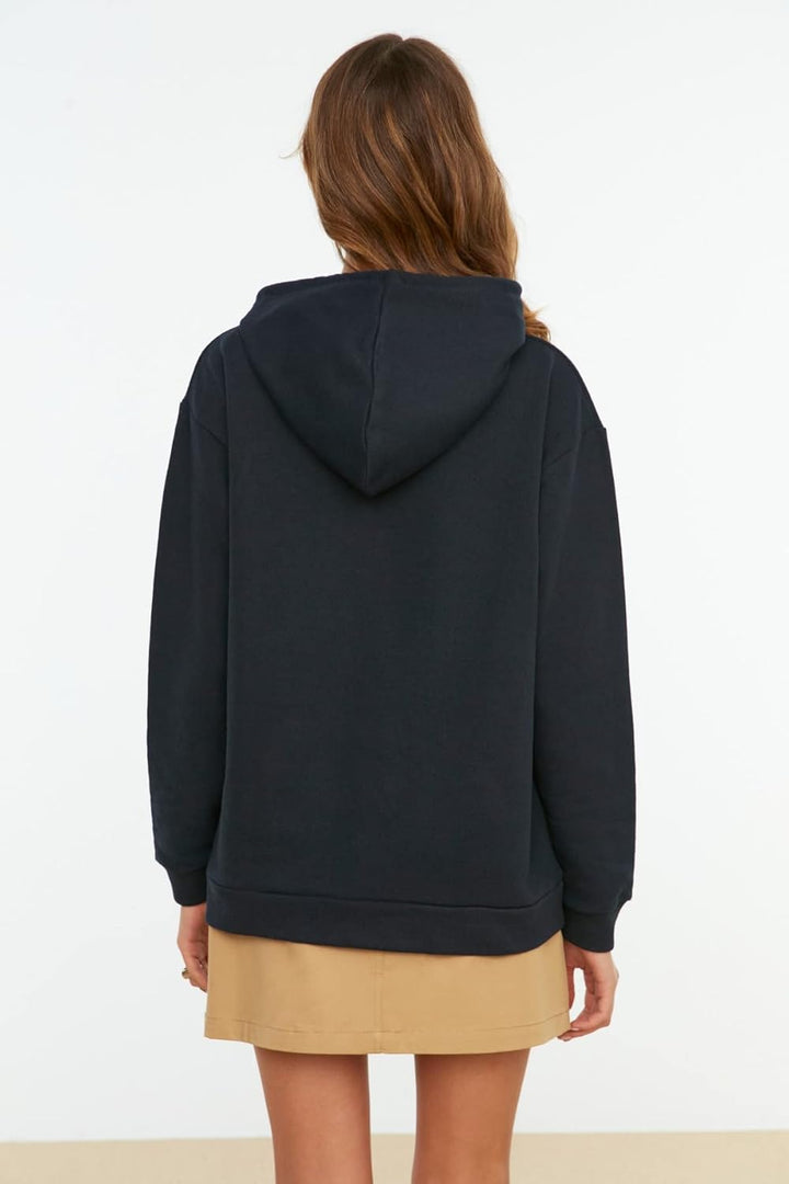 TRENDYOL Damen Kapuzen, Einfarbig Sweatshirt L Navy Blau, L Navy Blau