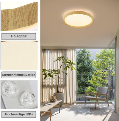 ZMH Deckenlampe LED Deckenleuchte Wohnzimmer - Wohnzimmerlampe Holzoptik Ø40cm Schlafzimmer Deckenbe