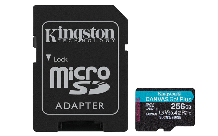 Kingston SDCG3/256GB microSD Speicherkarte ( 256GB microSDXC Canvas Go Plus 170R A2 U3 V30 mit SD Ad