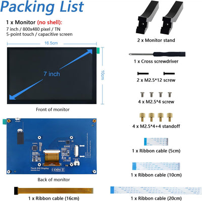 Freenove 7 Inch Touchscreen Monitor for Raspberry Pi, 800x480 Pixel TN Display, 5-Point Touch Capaci