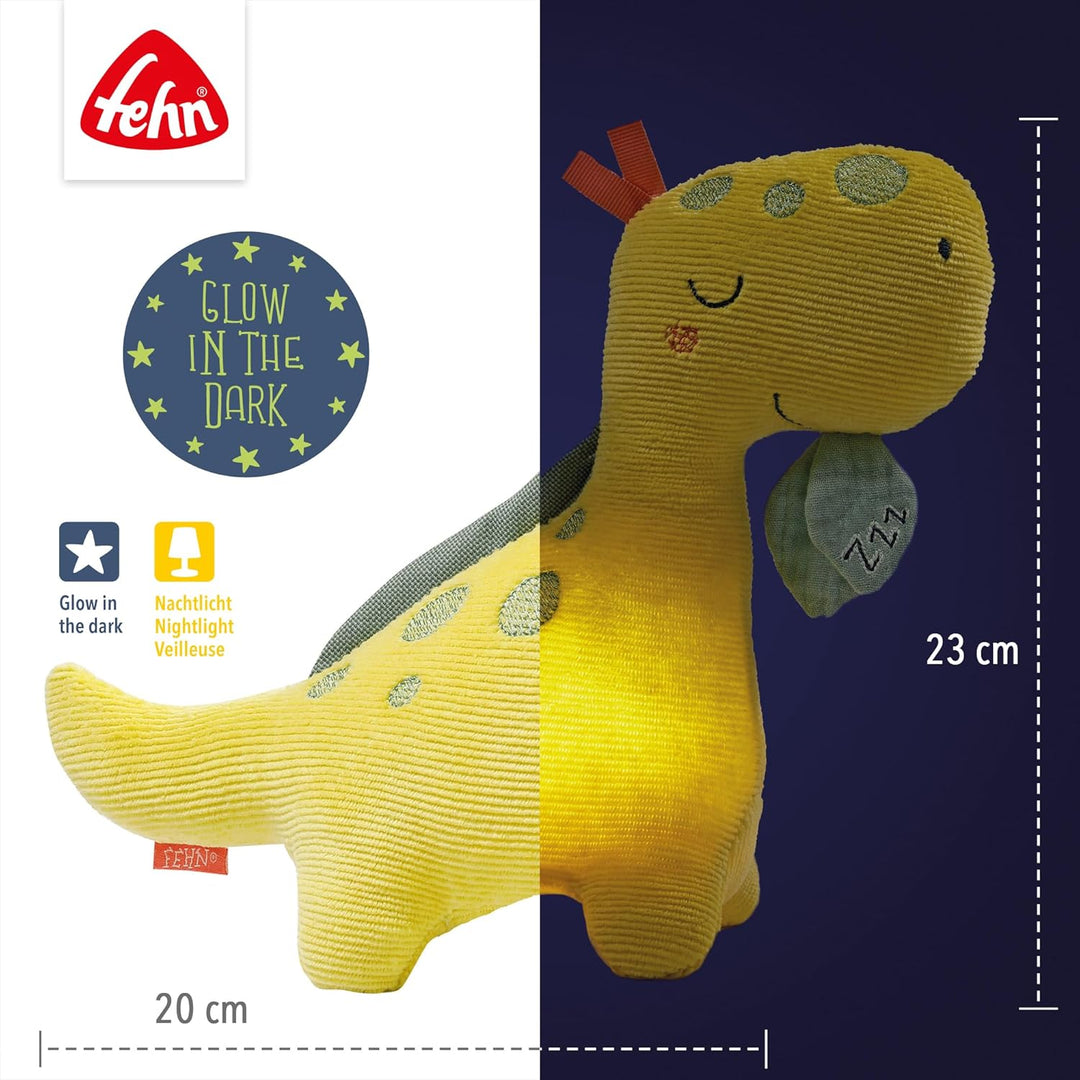 Fehn Nachtlicht Dino – Schlummerlicht & Einschlafhilfe: Kuscheltier mit „Glow-in-The-Dark“-Bestickun
