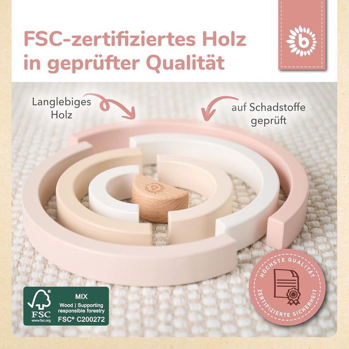 Bieco Ella Holz Regenbogen | Stapelturm für Kinder | Regenbogen Montessori Holzspiel Dekoration Turm