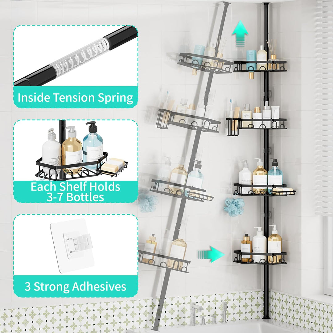 HapiRm Teleskopstange Duscheckregal Teleskop - Teleskopregal, 70-276cm | 4 Tier rostfrei Teleskop Ba