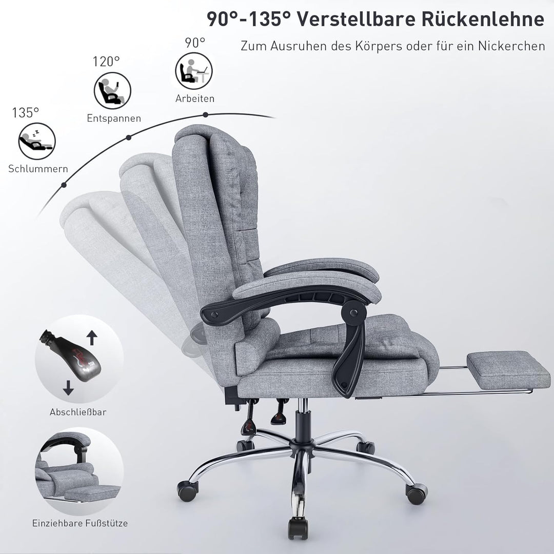 naspaluro Ergonomischer Bürostuhl mit Fussstütze, Schreibtischstuhl mit Hoher Rückenlehne, Gepolster